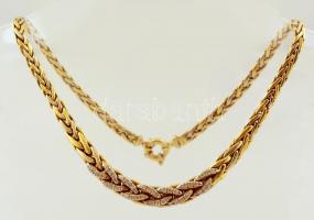 Arany (Au) 14 K ékszer szett, jelzett (585), csiszolt cirkón kövekkel, nyaklánc h:43 cm, karkötő h:1...