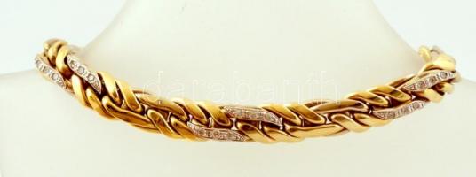 Arany (Au) 14 K ékszer szett, jelzett (585), csiszolt cirkón kövekkel, nyaklánc h:43 cm, karkötő h:1...