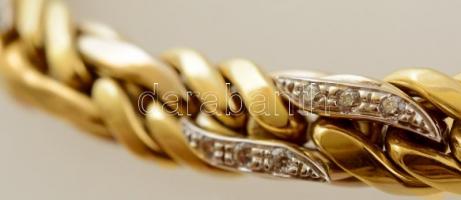 Arany (Au) 14 K ékszer szett, jelzett (585), csiszolt cirkón kövekkel, nyaklánc h:43 cm, karkötő h:1...