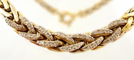 Arany (Au) 14 K ékszer szett, jelzett (585), csiszolt cirkón kövekkel, nyaklánc h:43 cm, karkötő h:1...