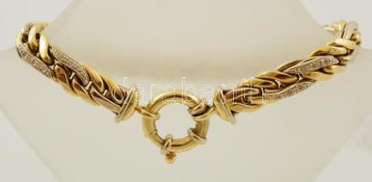 Arany (Au) 14 K ékszer szett, jelzett (585), csiszolt cirkón kövekkel, nyaklánc h:43 cm, karkötő h:1...