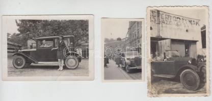 cca 1930-1940 Régi autók, 3 db fotó, felületén törésnyommal, 6x4 és 6x9 cm