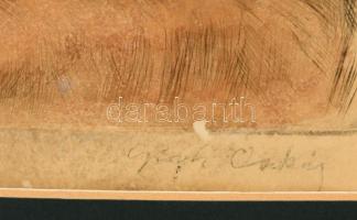 Glatz Oszkár (1862-1958)-Prihoda István (1891-1956): Almát hámozó lány. Színezett rézkarc, papír, je...