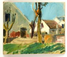 Móritz Sándor (1924-1966): Házudvar. Olaj, vászon-farost, jelzett, 58×69 cm