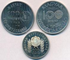 1981. 100Ft alpakka "1300 éves Bulgária" + 1983. 100Ft Cu-Ni "FAO" + 1985. 100Ft...