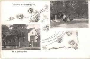 Nándorhegy, Otelu Rosu; M. k. postaépület, kiadja Dajkovits J. utóda / post office, floral (EK)