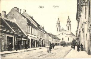 Pápa, Fő utca, templom, Hajnóczky Árpád üzlete