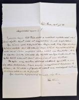 1906 ifj. Tisza István (1886-1918) saját kézzel írt levele Szél Kálmán református esperesnek (1838-1928) egyházi ügyben