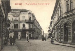 Szeged, Kelemen utca, Royal kávéház, Kobrak cipőraktár, Klein István és Kertész Gyula üzlete, áruház, sörcsarnok, Alth Lajos kiadása (EK)