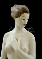 Hollóházi porcelán akt, kézzel festett, apró mázhibákkal, jelzett, m: 30 cm /Hand painted Hollóházi ...