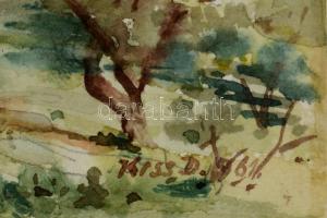 Kiss jelzéssel: Panoráma a Gellérthegyről.  Akvarell, papír, 26×35 cm