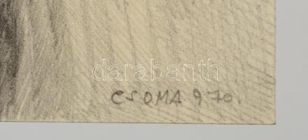 Csoma jelzéssel: Lány divatos ruhában. Ceruza, papír, 33×17 cm