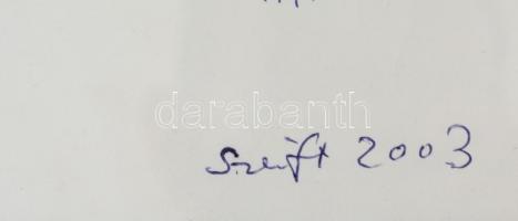 Szeift Béla (1944-2012): Gyalogbéka. Vegyes technika, papír, jelzett, üvegezett keretben, 29×36 cm