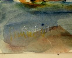 Somlai Vilma (1938-2007): Szabadság híd. Akvarell, papír, jelzett, üvegezett keretben, 35×49 cm