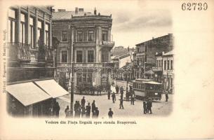 Galati (Galac), Vedere din Piata Regala spre strada Brasoveni / square, street, tram, hotel, shops