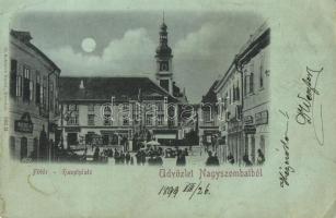 1899 Nagyszombat, Trnava; Főtér, Leopold Herzog, Bauer és Manheimer üzletei / main square, shops (EB)