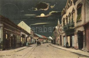 Lippa, Lipova; Fő utca, este, kiadja Bárány Szerén / main street at night (EK)