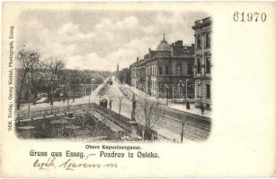 Eszék, Osijek, Esseg; Kapucinus utca, villamos / street, tram (fa)