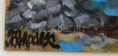 Tóthpál Katalin (1977-): Balaton part (naiv festmény). Olaj, farost, 39×58 cm