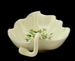 Hollóházi virágmintás porcelán dísztál, matricás, hibátlan, jelzett, 13x11x3,5 cm