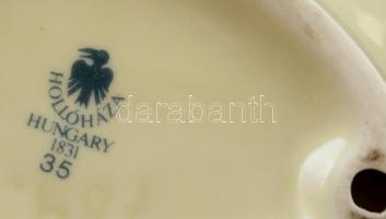 Hollóházi virágmintás porcelán dísztál, matricás, hibátlan, jelzett, 13x11x3,5 cm