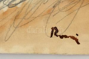 Rónai jelzéssel: Délutáni pihenő. Vegyes technika, papír, 26×36 cm