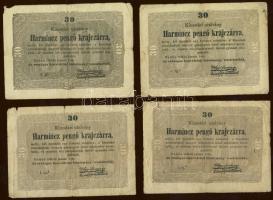 1848-49. "Kossuth bankók" 30 Kr (4X) benne "*" (3X) színvariánsokkal + 5Ft 2klf variáns + 10Ft T:III,III/IV,IV