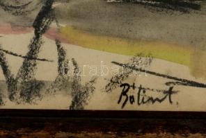 Bálint Rezső (1885-1945): Utca részlet. Akvarell-szén, papír, jelzett, üvegezett keretben, 22×30 cm