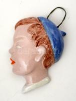 cca 1940 Fiú fej, mázas festett kerámia, jelzés nélkül, hibátlan, 17×13 cm