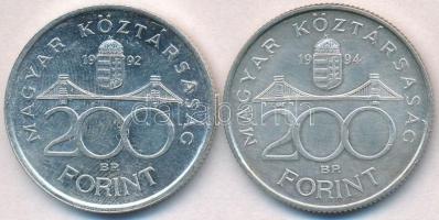 1992. 200Ft Ag "MNB" + 1994. 200Ft Ag "Deák" T:2 
Adamo F13, F13.1