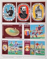 cca 1960 32 db futballmotívumos gyufacímke, motívumkiállítás darabjai, felragasztva