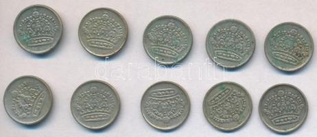 Svédország 1953TS-1961TS/U 10ö Ag (10x) T:2,2-,3 patina Sweden 1953TS-1961TS/U 10 Ore Ag (10x) C:XF,VF,F patina