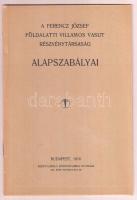 1916 A Ferencz József Földalatti Villamos Vasut Részvénytársaság alapszabályai. Bp., 1916, Szent-László Könyvnyomda, 22 p. Kiadói tűzött papírkötés. Jó állapotban.