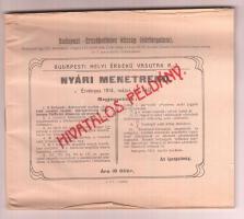 1914 Budapesti Helyi Érdekű Vasutak Rt. Nyári Menetrend. Bp., 1914, B. H. É. V. ny. Kiadói tűzött papírkötés, az elülső és a hátsó borítón piros bélyegzéssel (hivatalos példány).