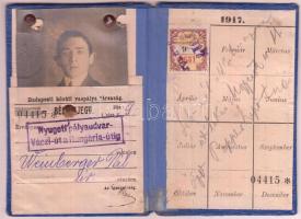 1917 Havi bérletjegy, Budapesti Közúti Vaspálya Társaság, egy bélyeggel, fotóval, kissé viseltes vás...