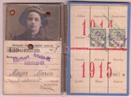 1914-17 Tanuló bérletjegy, Budapesti Közúti Vaspálya Társaság, kilenc bélyeggel, fotóval, kissé vise...