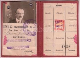 1916 Havi bérletjegy, Rákosszentmihály - Budapest-Kerepesi Út állomások közötti útazásra, Budapesti ...