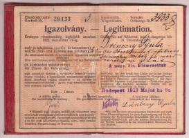 1914-1916 Igazolvány vasúti alkalmazottak nejei és gyerekei részére, MÁV, fényképpel, pecséttel, alá...