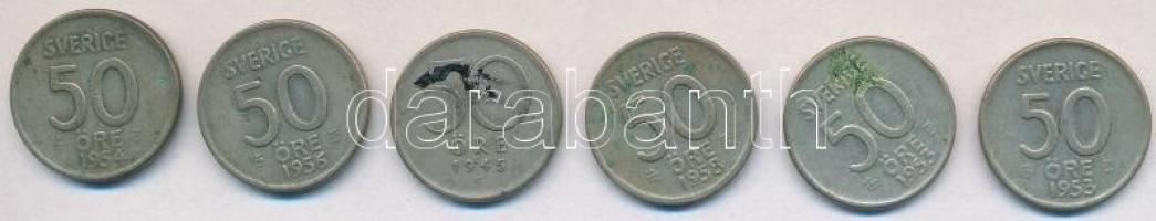 Svédország 1945G-1958TS 50ö Ag (6x) T:2,2- szennyeződés, patina
Sweden 1945G-1958TS 50 Ore Ag (6x) ...