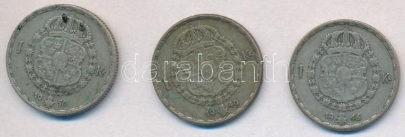 Svédország 1946TS-1950TS 1Kr Ag "V. Gusztáv" (3xklf) T:2- patina
Sweden 1946TS-1950TS 1 K...