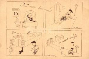 6 db RÉGI második világháborús, humoros magyar légierős grafikai képeslap, Martinovits és Ágoston sz...