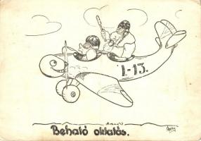 6 db RÉGI második világháborús, humoros magyar légierős grafikai képeslap, Martinovits és Ágoston sz...