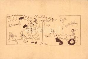 6 db RÉGI második világháborús, humoros magyar légierős grafikai képeslap, Martinovits és Ágoston sz...