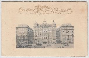 1897 Bp., A Grand Hotel Royal Nagyszálloda újévi köszöntőkártyája, dombornyomott, kihajtható, belsejében a díszterem képével, kissé foltos