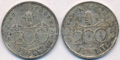 1992. 200Ft Ag "MNB" (2x) T:2 patina