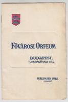 1913 Bp., A Fővárosi Orfeum programfüzete, dombornyomott, reklámokkal (Törley, Salvator-sör, Tokaji cognac, stb.), borító kissé foltos