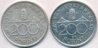 1992. 200Ft Ag "MNB" (2x) T:2 ph., kis patina