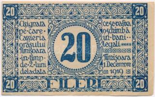 Románia / Temesvár 1919. 20f hajtatlan, bal alsó sarokban nagyobb szamárfül T:I-
Romania / Timisoar...