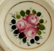 Porcelán edény, kézzel festett, jelzés nélkül, lekopásokkal, d: 15 cm