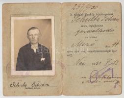 1930 Fényképes kerékpáros személyazonossági igazolvány